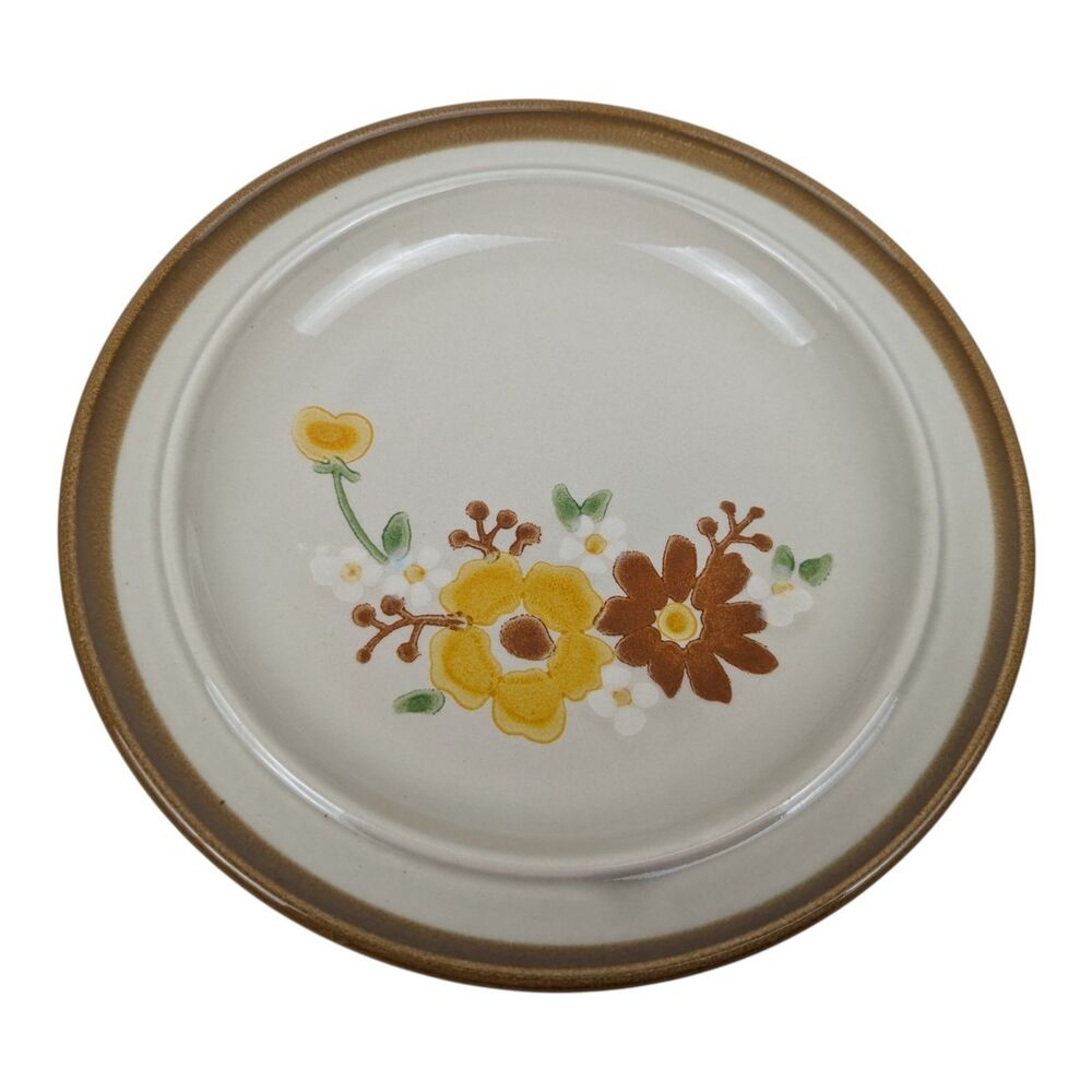 Vintage Floral Stoneware 7inch Plate in Brown and Yellow